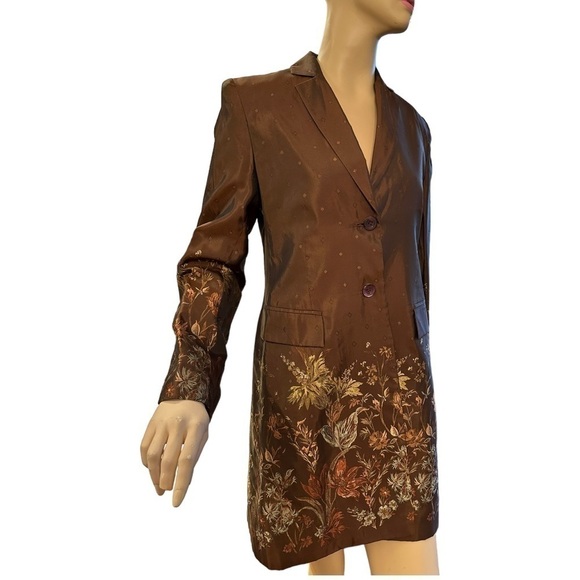 Whistles Brown Long Blazer with Floral Embroidery 4 - Picture 1 of 8